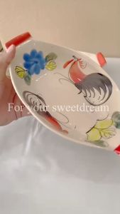 ถ้วย ชาม ชามเซรามิค ถ้วยทรงเรือ 10นิ้ว ถ้วยเซรามิค เซรามิก ถ้วยก๋วยเตี๋ยว ใบใหญ่ ชามทรงเรือ รุ่น ชามเรือลายไก่ เข้าไมโครเวฟได้