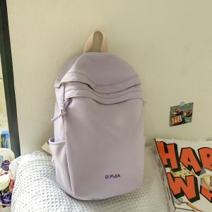 Pure Color Backpack Womens Large Capacity Travel Double Shoulder Bag Casual Korean Style School Bag Nylon Material Zipper Closure