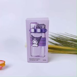 กระปุกน้ำเด็ก กระติกน้ำทรงสี่เหลี่ยมลายการ์ตูนสุดน่ารัก หลอดเด้ง พร้อมสายสะพาย ขนาด 520 mL รวมถุงผ้าผ้าหนัง