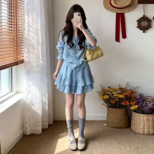Ge·an·fei | French Style Blue Summer Dress Set