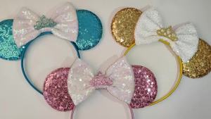 Cartoon Mini Hairband Bag Camera Pendant DIY Party Cosplay Accessories Minnie Mouse Ears Headband Women Girl Sequin Bow Headband