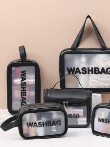 Túi Đựng đồ trang điểm trong suốt washbag Combo 6 nhựa PVC da Pu 3 màu đi bơi đi biển du lịch GSR (DEAL SỐC)