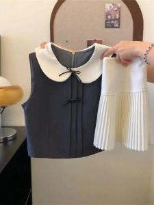 Spring Fashion Butterfly Knot Zipper Top Short Skirt Two Piece Set Women Elegant Ageless Ensemble round Neck Short Sleeve