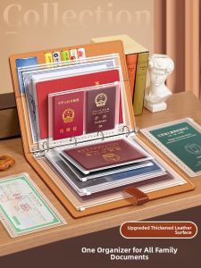 MONLEYTA | Leather Surface Family Document Storage Bag A4 Storage Album Certificate Household Registration Birth Certificate File Protector Card Holder