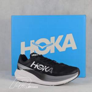 Sepatu lari pria Hoka rocket x2 black white running shoes