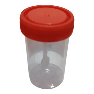 Specimen Container – Urine & Stool Sample Cup with Label & Red Cap – Medical Supply