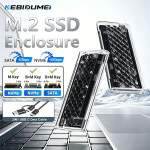 KEBIDU | Kebidumei M.2 NVMe SATA SSD Enclosure External SSD Case Adapter 10Gbps USB 3.2 Gen2 Transparent RGB Light Support M and B&M Keys