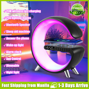 Smart Bluetooth Speaker Night Light Wake-up Light Sleeping Aid Machine 15W Wireless Charger APP Control 256 Lighting Modes