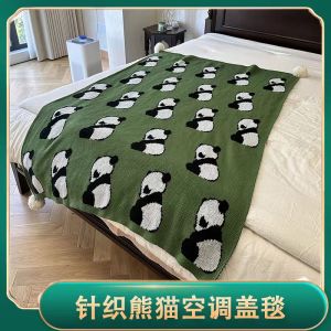 ผ้าห่มนอนกลางวันลายหมีแพนด้าผ้าห่มถักผ้าห่มโซฟาแบบพักผ่อนสบายๆผ้าห่มสำหรับตกแต่งโฮมสเตย์ผ้าห่มสำหรับห้องแอร์