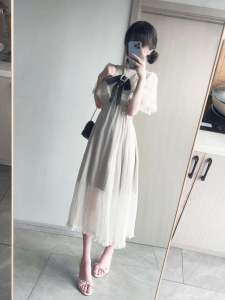 ชุดเดรสแขนสั้นสไตล์เจ้าหญิง Rojita ผ้าโปร่งลายลูกไม้สองชั้นพร้อมเข็มกลัดแขนกุดสำหรับฤดูใบไม้ผลิและฤดูร้อน