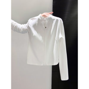 La Chapelle | Gray Stand Collar Double Zipper Slim Fit Short Womens T-Shirt