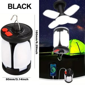 Solar Rechargeable LED Camping Lamp 4 Leaf Foldable Tent Lamp Warm Fire Atmosphere Lamp Outdoor Emergency Lighting Torch Lantern