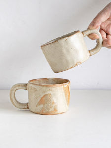 Rustic Ceramic Mugs Vintage Milk Cup Dessert Cup Office Water Drinking Cup Tea Coffee Latte Art Cup Single Ear Handle Design
