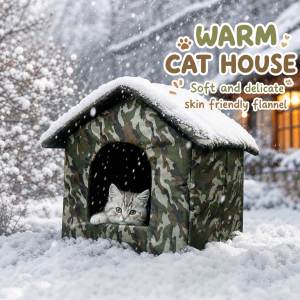 Teekland Cat Bed for Outdoor Cats Weatherproof Feral Cat House with Mat and Doors Easy to Put Together Collapsible Warm Pet Nest Kitty Shelter for Winter Never Blow Away