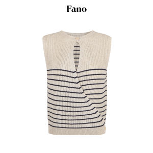 Fano | Áo Vest Knit Form Rộng Có Sọc Cổ Tròn Phong Cách Pháp