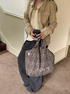 Large Capacity Tote Bag Commuter Lazy Bag Retro Leopard Print Single Shoulder Handheld Soft Handle Casual Fashion Canvas Bag