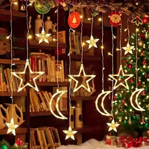 USB Powered Star Moon String Lights Warm/Multicolor Hanging LED Curtain Light Bedroom Atmosphere Lamp for Garden Christmas Decor