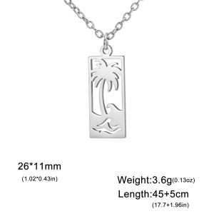 Beach Wave Palm Tree Pendant Necklace Stainless Steel Necklace Womens and Mens Double Layer Chain Couple Birthday Party Gift