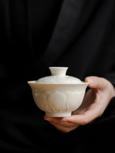Large Capacity White Ceramic Tea Cup Gongfu Tea Set Anti-Scalding Home Use Lotus Tea Bowl Song Dynasty Simulation Kaiyuan Glazed