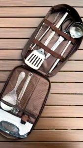 Outdoor Cooking Set Camping Kitchenware Portable Stainless Steel Storage Handbag Picnic Barbecue Supplies