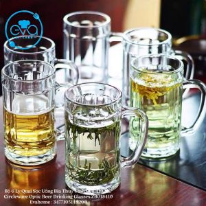 Bộ 6 Ly Quai Sọc Uống Bia Thuỷ Tinh Deli 380 ML Circleware Optic Beer Drinking Glasses 16.4 OZ ZB018380