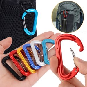 2pcs 6D Spring Shaped Carabiner Metal Keychain Outdoor Anti-theft Connection Buckle Water Bottle Hook Mountaineering Camping Accessories