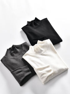 Fashionable Casual Mens Knitted Half High Collar Long Sleeve Cotton Blend Base Shirt Winter Leisure Knitwear Youth Popular