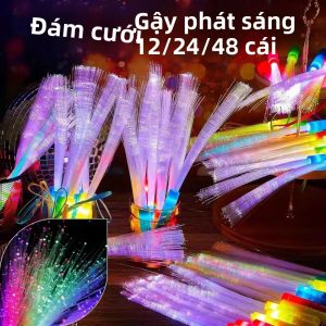 12/24/48 Cái Đèn LED Nhấp Nháy Phát Sáng Sợi Quang Que Nhiều Màu Cho Tiệc Cưới Quà Tặng Tiệc Tùng Que Phát Sáng Có Pin Bao Gồm