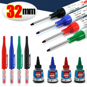 32mm Waterproof Deep Hole Marker Pens Long Nib Head Carpenter Pen Black/Blue/Red Ink for Multi-Purpose Woodworking Hand Tools