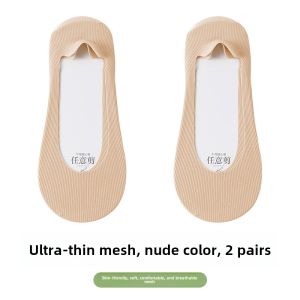 Summer Thin Pure Cotton Ice Silk Invisible Boat Socks for Women High Heels Anti Slip Non Slip Shoe Socks Breathable Sweat Absorbent