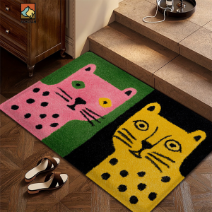 VIKAMA Abstract Leopard Pattern Cat Welcome Floor Mat Anti-Slip Washable Kitchen Floor Mat Bedroom Carpet Home Decoration