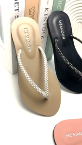 Sandal Flat Wanita Dewasa Tali Jepit Full Mutiara Kekinian korea style