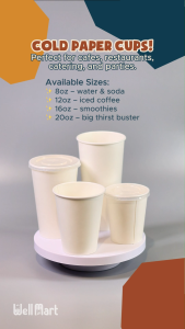 Wellmart 50pcs/pack Cold Paper Cups 8oz 12oz 16oz 20oz without lid & lid only option