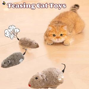 Teasing Cat Toys Plush Chain Little Mouse Clockwork Toy Jumping Squeaky Little Mouse Cat Toys