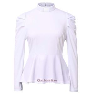 เสื้อเบลาส์ Clergywoman พร้อมแท็บคอปกแขนยาวเสื้อสำหรับบาทหลวง