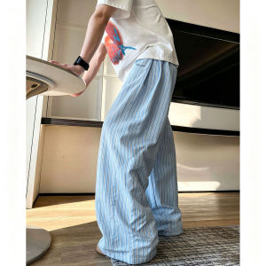 ZHUOCAN | Dopamine Embroidery Pink Stripe Loose Comfortable Summer Pants