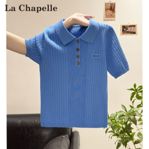 La Chapelle | Blue Polo Neck Striped Short Sleeve T-Shirt Slim Fit