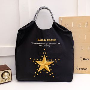 Eco-Friendly Ball Chain Embroidered Star Shopping Bag Canvas Crossbody Shoulder Bag for Commuting Large Capacity Womens Bag