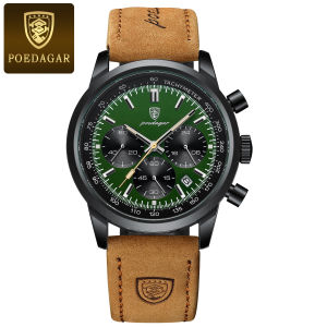 POEDAGAR Luxury Sports Men Watch Waterproof Luminous Chronograph Leather Male Watch Fashion Military Quartz Mens Watches Reloj