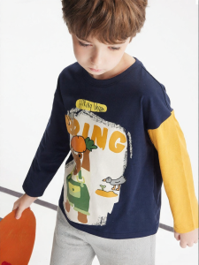Designer Series Cartoon Color Block Childrens Long Sleeve T-shirt