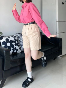 เสื้อเชิ้ตแขนยาวสีชมพูม่วงสำหรับผู้หญิง ทรงหลวม สไตล์เกาหลี ดีไซน์เรียบง่าย ใส่ได้หลากหลาย สำหรับฤดูใบไม้ร่วงปี 2024