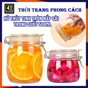 Hũ Thủy Tinh Tròn Nắp Cài Khoá INox 500ml - Lọ Thuỷ Tinh Đựng Gia Vị  Ngâm Củ Quả Nắp Kẹp  Nắp Gài Cao Cấp - Hộp Đựng Thức Ăn Vặt