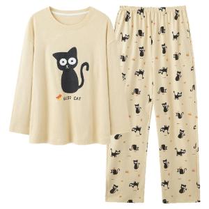 Miiow | Catwoman Sleepwear Womens Long Sleeve Loose Round Neck Home Clothes Set Spring Autumn Cute Cartoon Print Cotton Pajamas