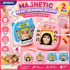 JBMBHC 2pcs Magnetic Drawing Board 2-in-1 Cat Dog Hair Salon DIY Steel Bead Doodle Toy Portable Lanyard Kids Gift