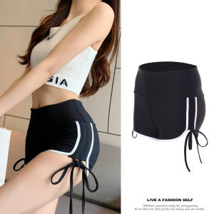 กางเกงขาสั้นผ้ายืดแห้งเร็วสำหรับออกกำลังกายและออกกำลังกายที่นิยมในโลกออนไลน์เก็บหน้าท้องยกสะโพกรัดรูปรัดสะโพกแบบบางสไตล์ตะวันตกแบบใหม่เอวสูงสำหรับผู้หญิง