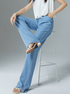 YANYUMENGMENG | Summer Thin High Waist Ice Silk Wide Leg Pants Womens Checkered Tencel Denim Skirt Drapey Cool Feeling Summer New Arrival