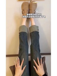 สีดำ ยืดได้ เดนิม กางเกงยีนส์ ผู้หญิง พลัสไซส์ พรางหุ่น สูง เอว กางเกงขาตรงยาวถึงข้อเท้า ฤดูร้อน 2024 แฟชั่น