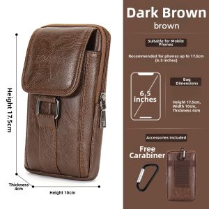 Mens Outdoor Work Phone Bag Slant Hanging Leather Belt Pouch Multi-Functional Small Waist Bag for Fitness Cycling Traveling