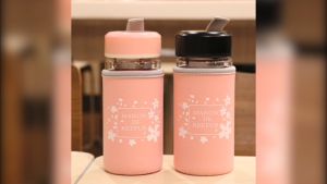 Korean Version Portable Double Walled Glass Water Bottle Glass Drinking Cup with Tea Infuser Cloth Cover [360ml] 韩版樱花玻璃杯