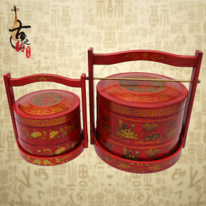 Antique Style Food Container Chinese Lunch Box Wooden Happy Event Wedding Dowry Retro Outfit Props Meal Delivery Basket Multi-Layer